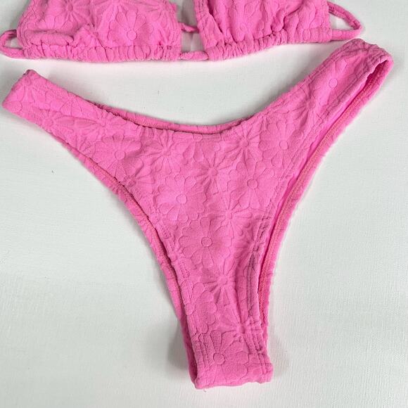 KB KINIS | Cheeky Bikini Set Textured Floral Print Pink Size L - Picture 6 of 11
